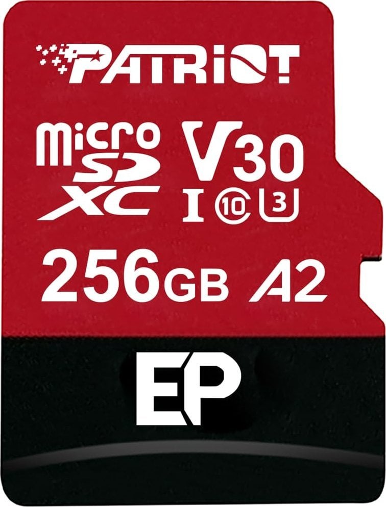 Kartë memorie Patriot EP Series PEF256GEP32MCX, 256GB, Micro SDXC V30 A2 UHS I U3, për video 4K UHD