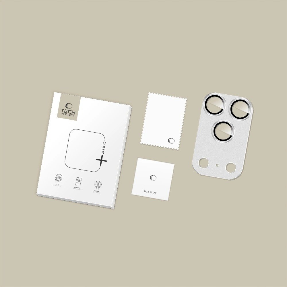 Mbrojtëse kamerë Tech-Protect Camfull Fit+, Apple iPhone 17 Pro Max, xham i fortifikuar, argjendtë