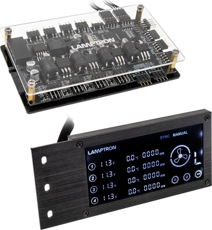 Kontrollues ventilatorësh dhe RGB Lamptron RW460, ekran LCD, telekomandë, i zi