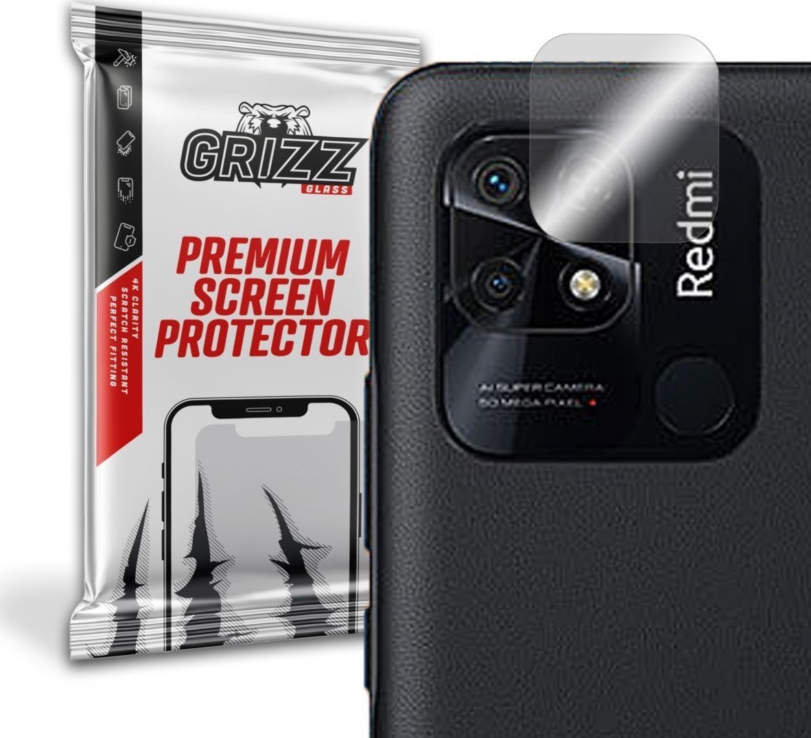 Mbrojtëse kamere GrizzGlass për Xiaomi Redmi 10 Power, xham hibrid, set 2 copë, transparente