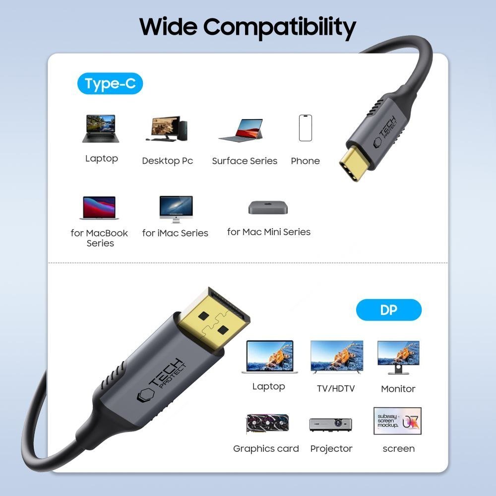Kabllo Tech-Protect UltraBoost, USB C në DisplayPort 1.4, 8K 60Hz, 1.8m, e zezë