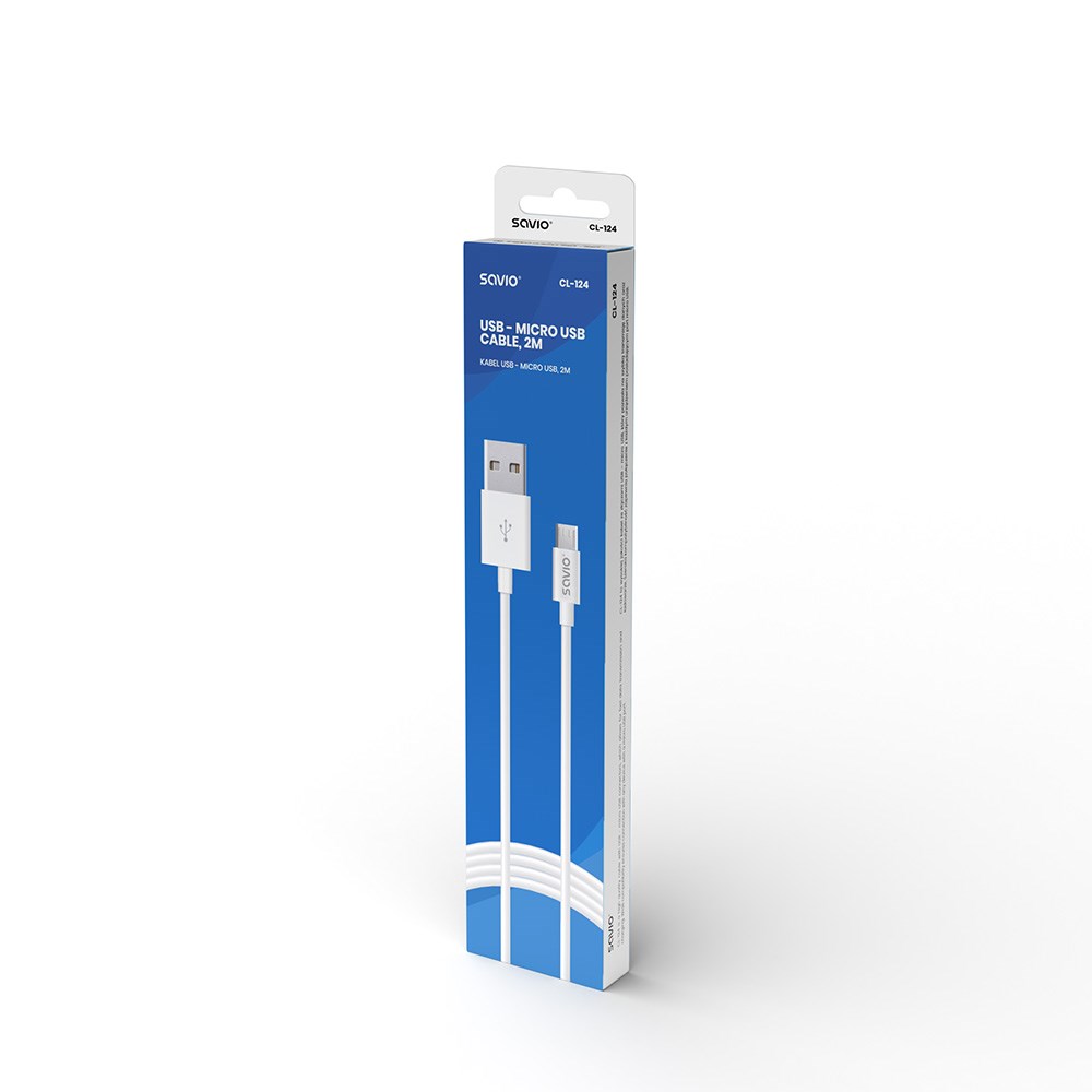 Kabllo Savio, USB A / Micro-USB B, 2 m, e bardhë