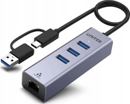 Хаб USB C Unitek 4 во 1, 3x USB A 5 Gbps, Ethernet, сив