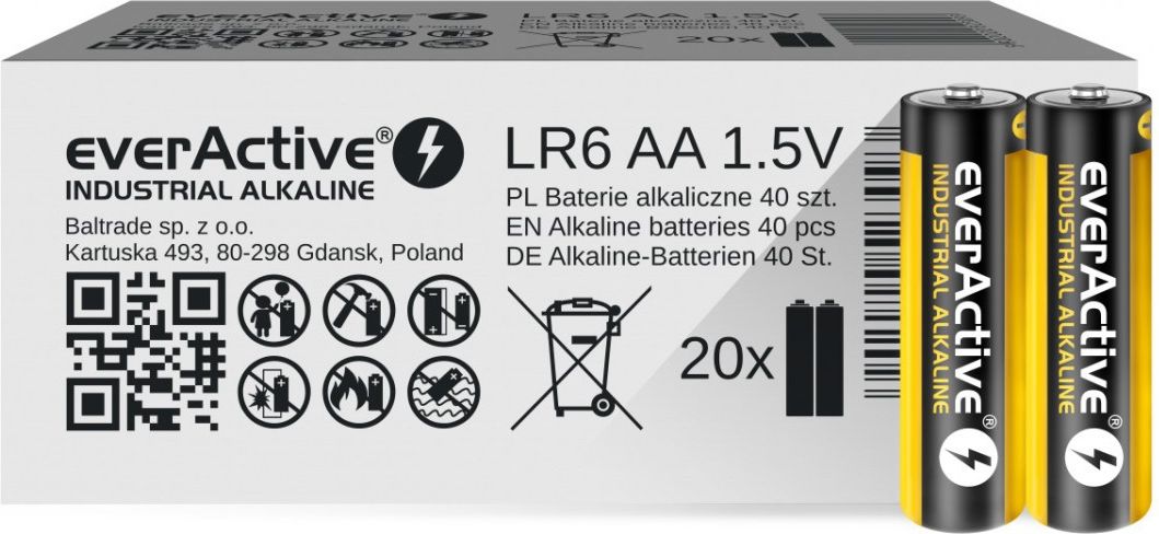 Bateri alkaline EverActive Industrial AA R6, 2700mAh, set 40 copë
