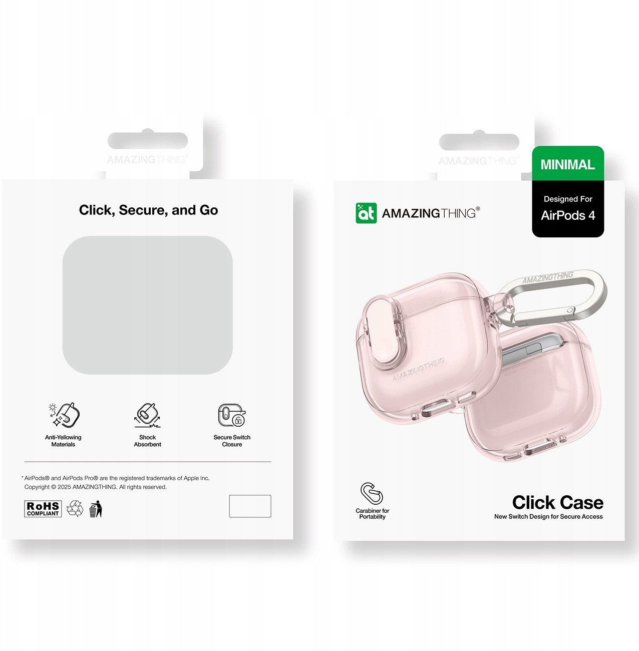 Kuti mbrojtëse AmazingThing Minimal për AirPods 4, TPU, mbështetje wireless, rozë