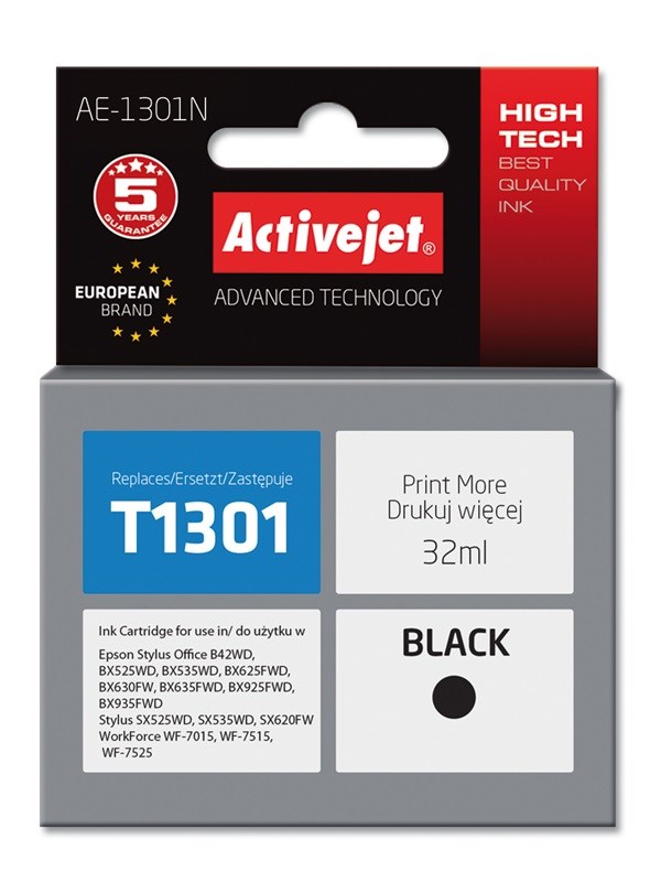 Ngjyrë për printer Activejet AE-1301N (zëvendësim për Epson T1301), 32 ml, e zezë