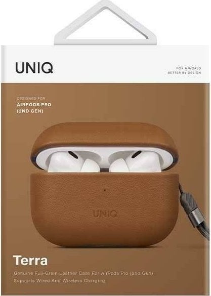 Mbulesë mbrojtëse UNIQ Terra për Apple AirPods Pro 2, lëkurë natyrale, kafe toffee