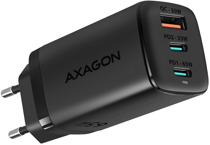 Karikues AXAGON GaN, USB-A, 2x USB-C, PD3.0/QC4+/PPS/Apple, 65W, i zi
