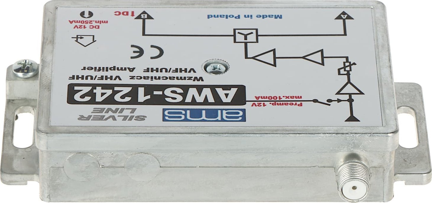 Amplifikator antene AMS AWS-1242, 1 hyrje 2 dalje, 87–790 MHz, gri