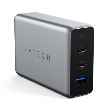 Satechi 100W USB-C PD компактен GaN полнач, двоен USB-C + USB-A