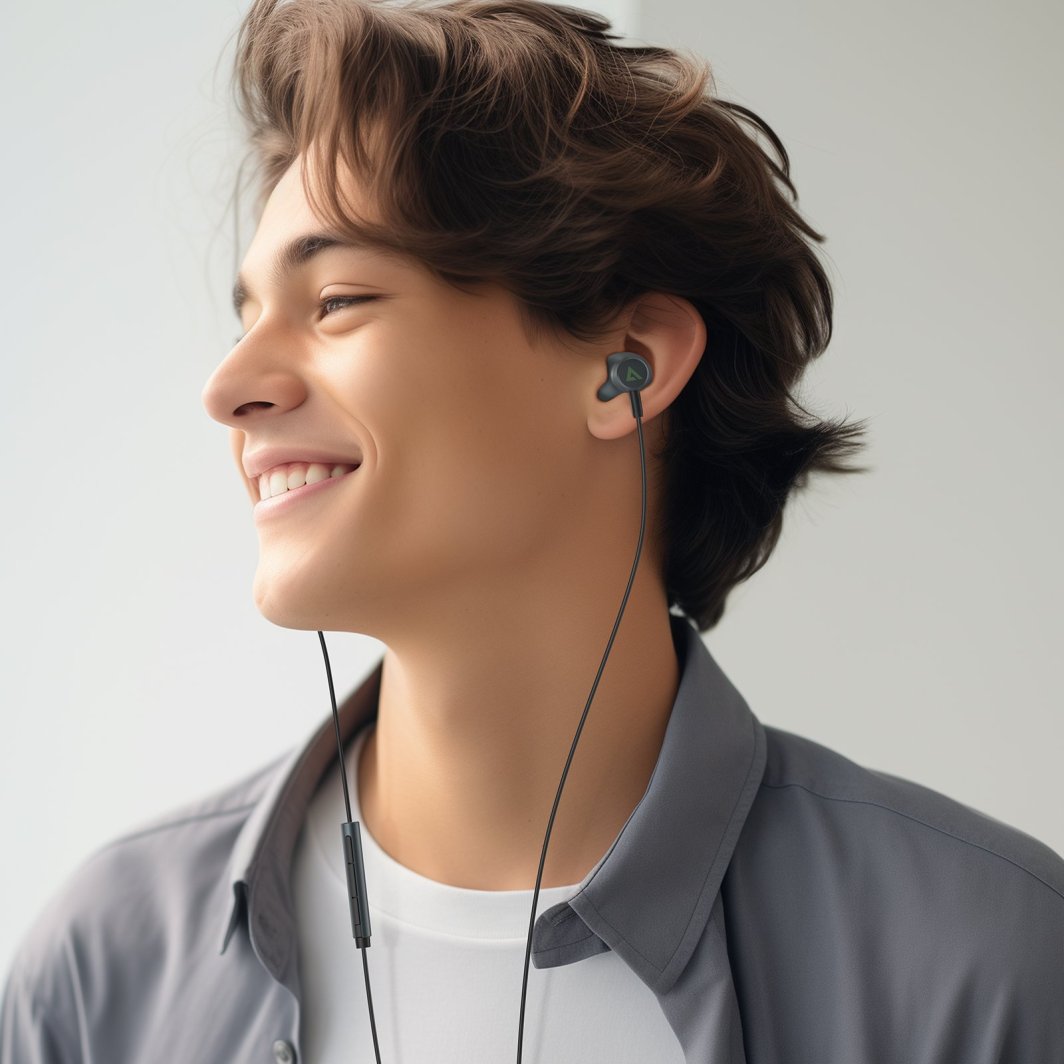 Kufje in ear Acefast L1, lidhje Lightning, kabllo 1.2 m, të zeza