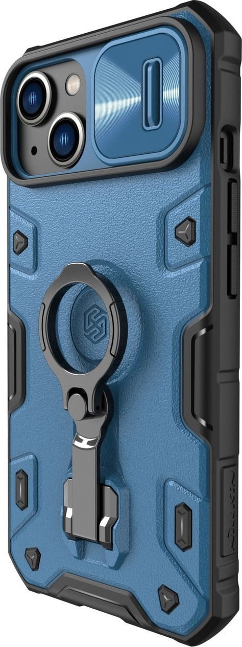 Kllapë telefoni Nillkin CamShield Armor Pro për iPhone 14 Plus, me kapak kamere dhe këmbë mbajtëse, blu