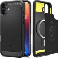 Mbrojtëse telefoni Spigen Rugged Armor MagSafe, për iPhone 16, TPU, e zezë matte