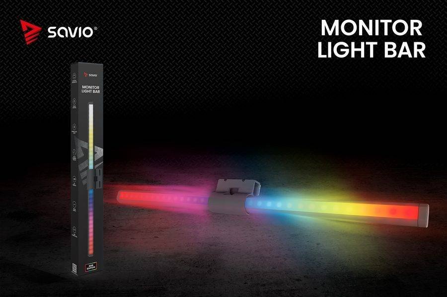 Llambë LED për monitor Savio LB-01, USB, RGB, e zezë