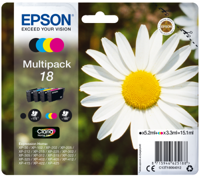 Set i ngjyrave për printer Epson Multipack 18 Claria Home Ink, 355 faqe, 4 ngjyra