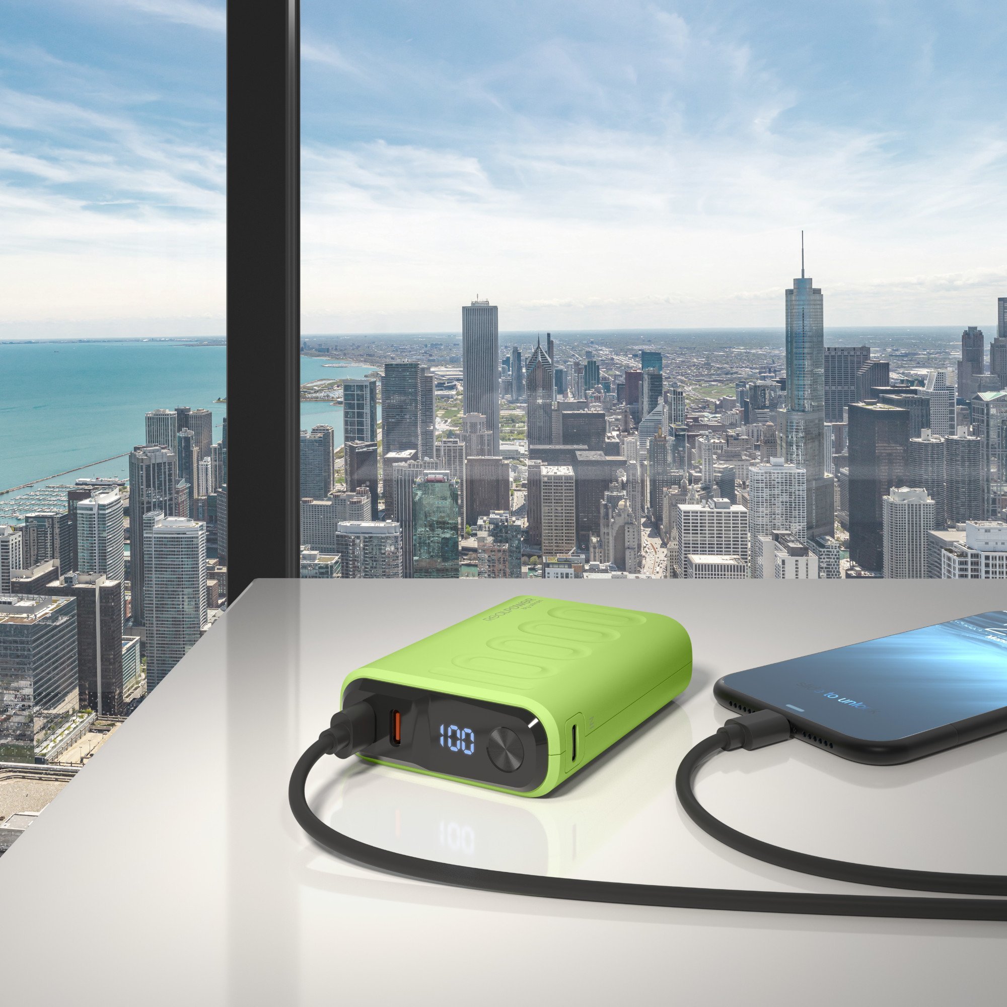 Надворешна батерија RealPower PB-10000C PD Plus, 10000mAh, 3x Type C, зелена