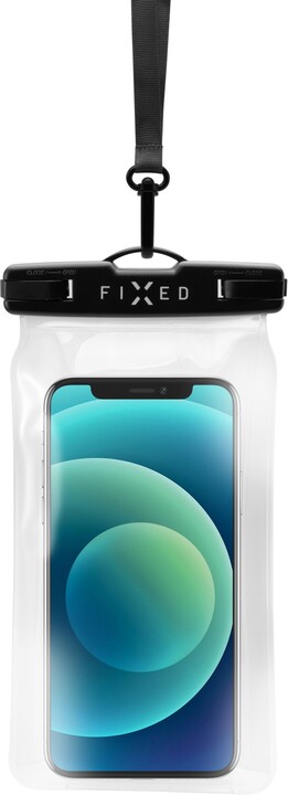 Këllëf i papërshkueshëm nga uji FIXED Float për celular, universal, IPX8, i zi