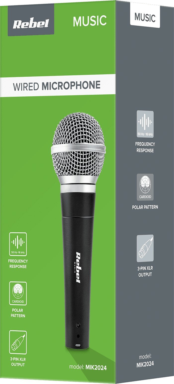 Mikrofon dinamik Rebel DM-80, 50-16000 Hz, kabllo 5 m, i zi