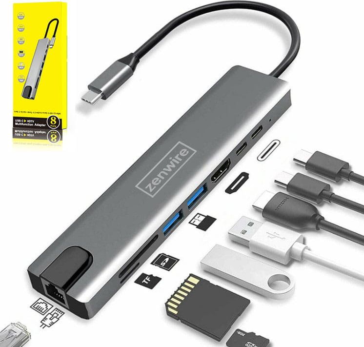 Adapter HUB 9in1 ZENWIRE USB C, HDMI 4K, RJ45, gri Space Grey