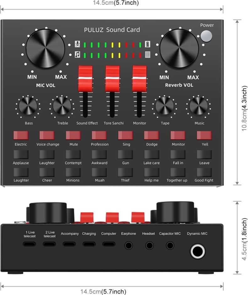 Kartë zëri Puluz SB6471, mikser audio me Bluetooth, DSP, i zi