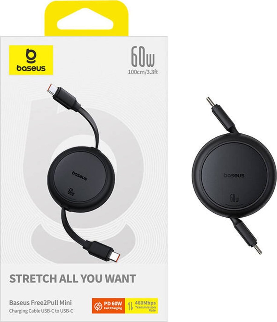 Kabllo karikimi Baseus Free2Draw Mini, Type C në Type C, 100W, 1m, e zezë