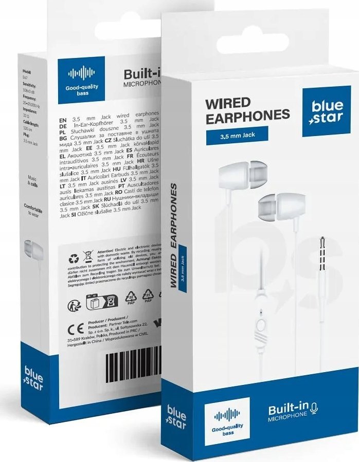 Kufje me tela BlueStar PA E67, jack 3.5mm, me mikrofon, të bardha