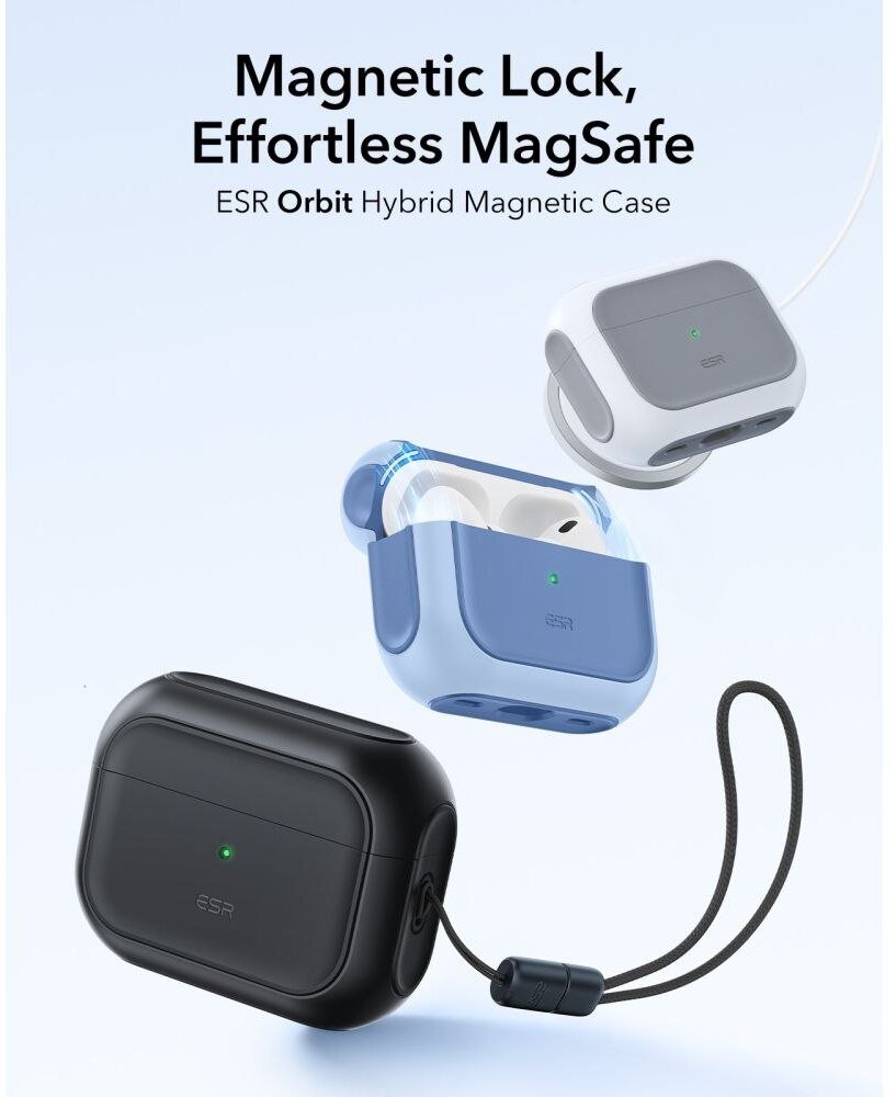 Kapsë mbrojtëse ESR Orbit Hybrid HaloLock për AirPods Pro 3, me MagSafe, me kapak magnetik, e zezë