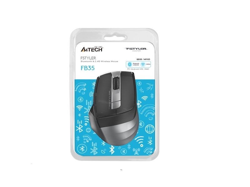 Maus A4Tech FSTYLER FB35, Wireless, Bluetooth, 2000 DPI, i hirtë/i argjendtë