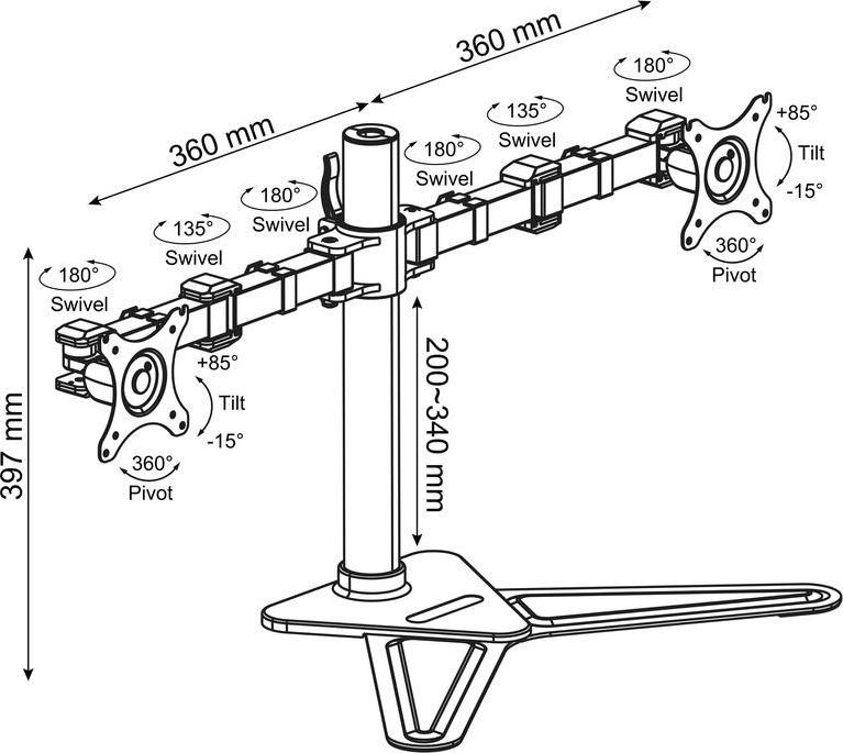 Mbajtëse tavoline për dy monitorë Ergosolid NF22, 10"-30", deri 20 kg, e zezë