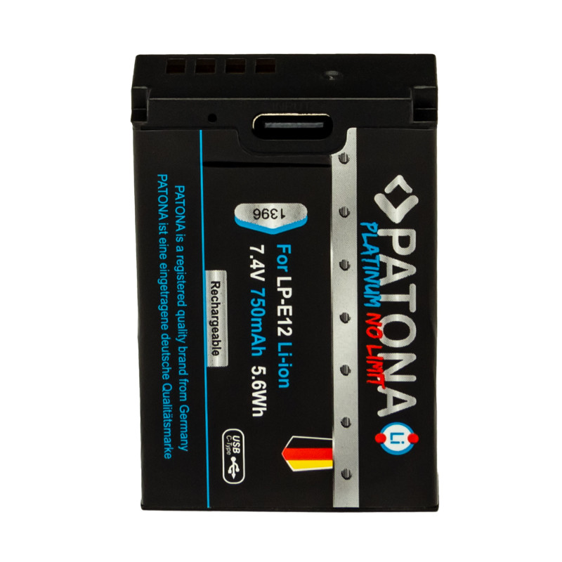 Bateri PATONA Platinum me hyrje USB-C për Canon LP-E12