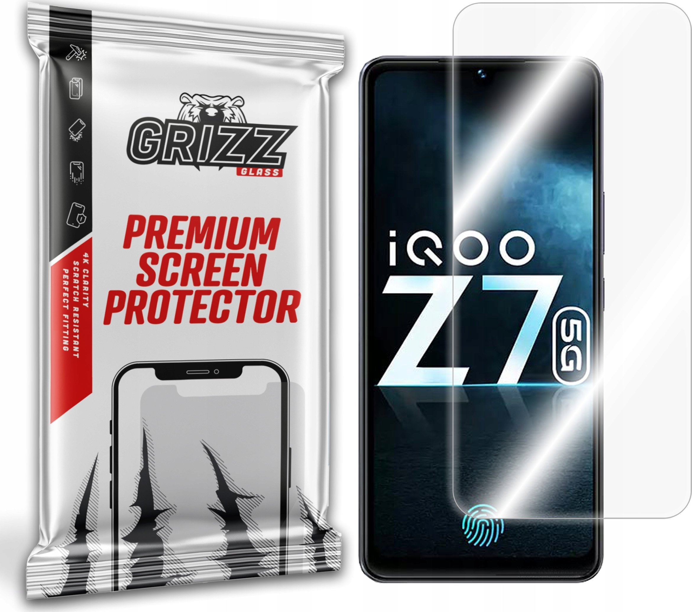 Xham mbrojtës hibrid GrizzGlass për Vivo IQOO Z7, transparencë e lartë, instalim i lehtë