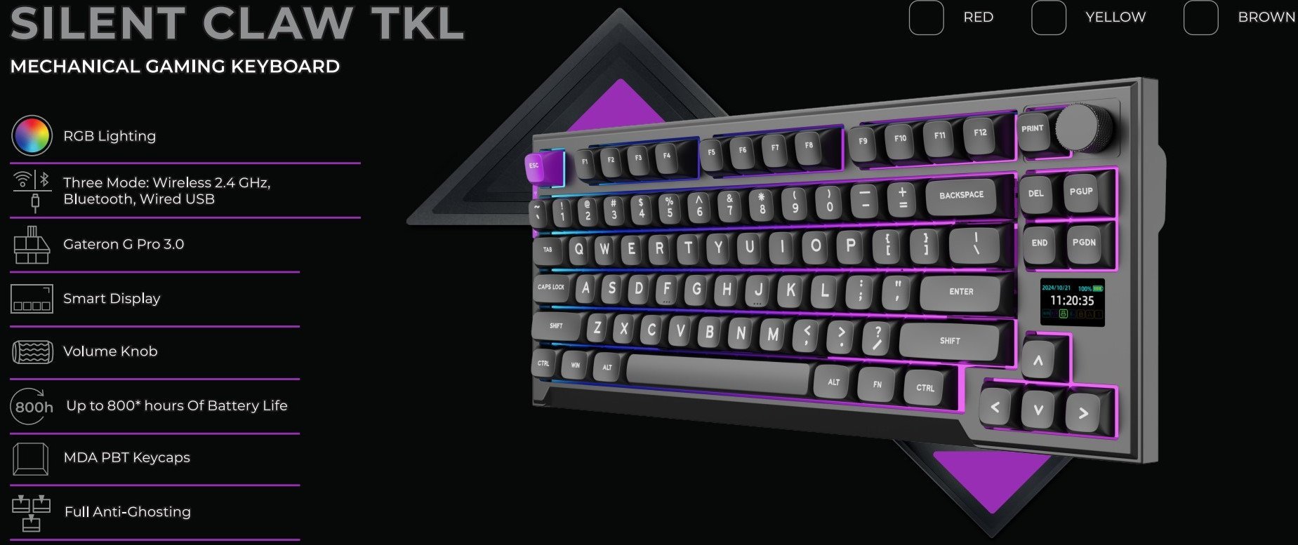 Set gaming PREYON Silent Claw TKL Owl Falcon Speed XL, wireless, RGB, i verdhë