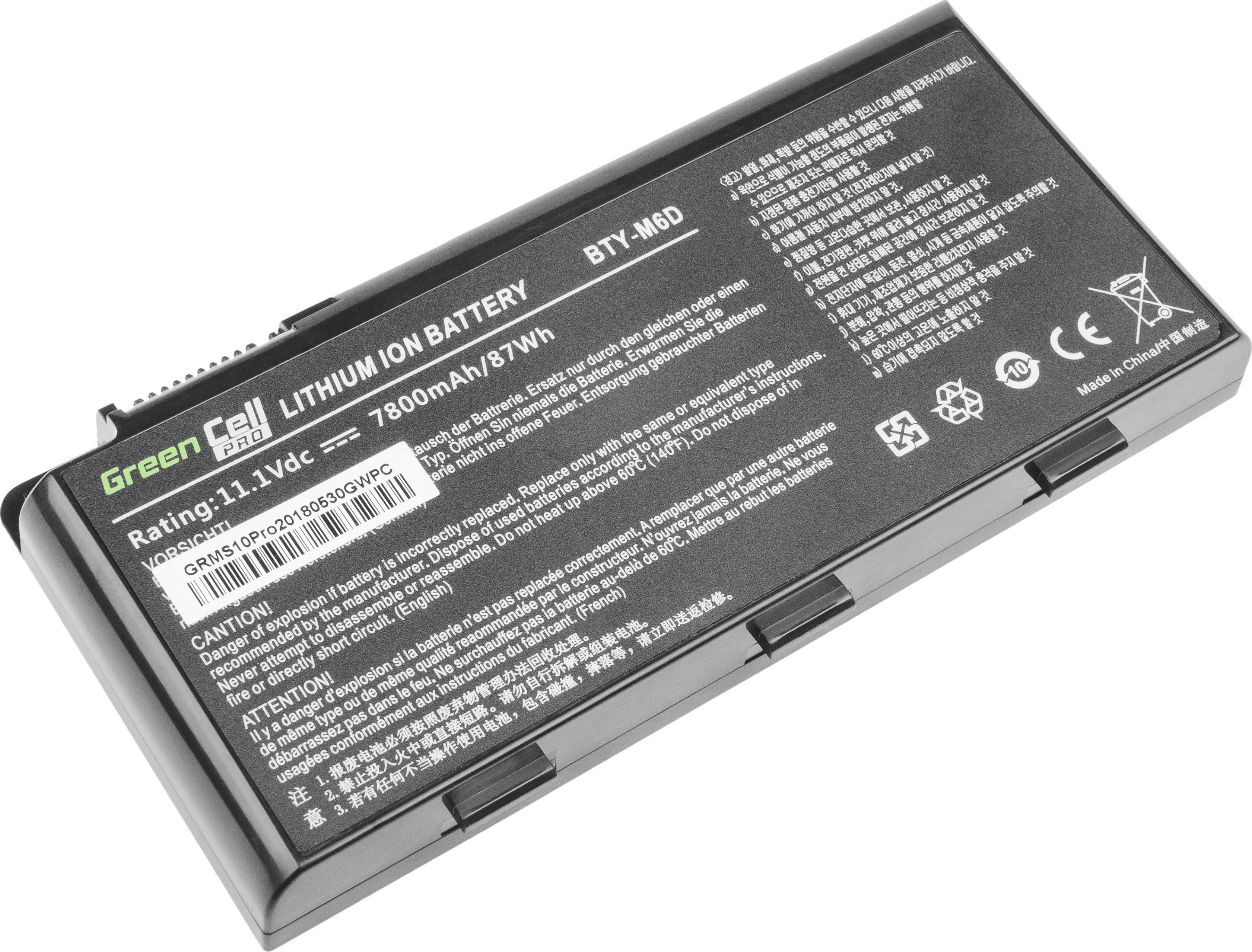 Bateri laptopi Green Cell PRO BTY-M6D, 7800mAh, 11.1V, e zezë