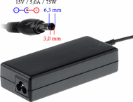 Adaptër karikues për laptop Akyga AK-ND-14, 75W, 15V 5A, 6.3 x 3.0 mm, i zi