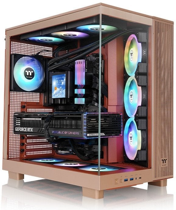 Kornizë kompjuteri Thermaltake View 380 XL TG ARGB Mid Tower, dy dhoma, xham i temperuar, Gravel Sand