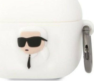 Mbulesë silikoni Karl Lagerfeld KLA3RUNIKH për Apple AirPods 3, dizajn Karl Head 3D, e bardhë