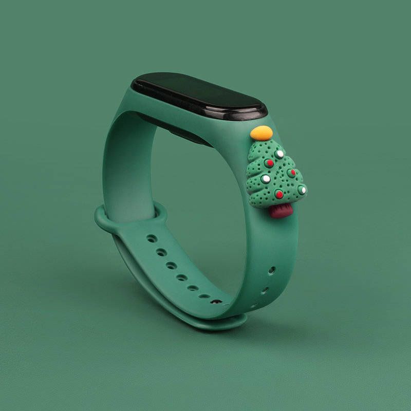 Rrip dore Hurtel Christmas për Xiaomi Mi Band 3/4, silikon, motiv bredh Krishtlindjesh, jeshile e errët