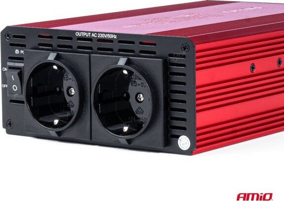 Inverter energjie Amio PI05, 12V në 230V, 1000W 2000W, i kuq