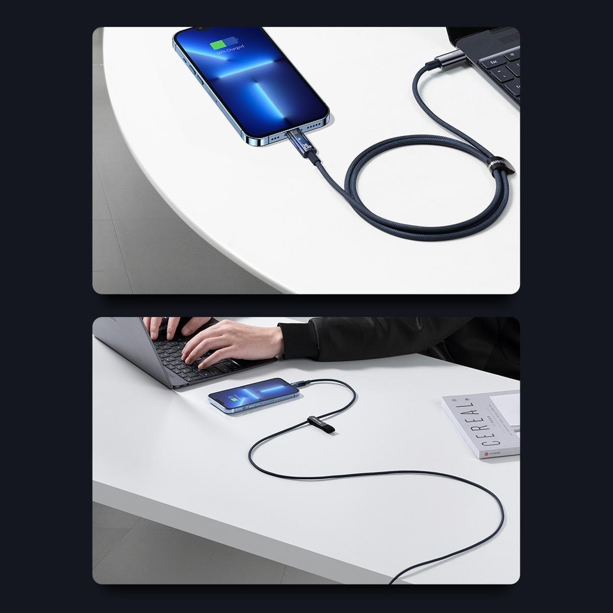 Kabllo karikimi Baseus Explorer, USB C në Lightning, 1 m, 20W, blu