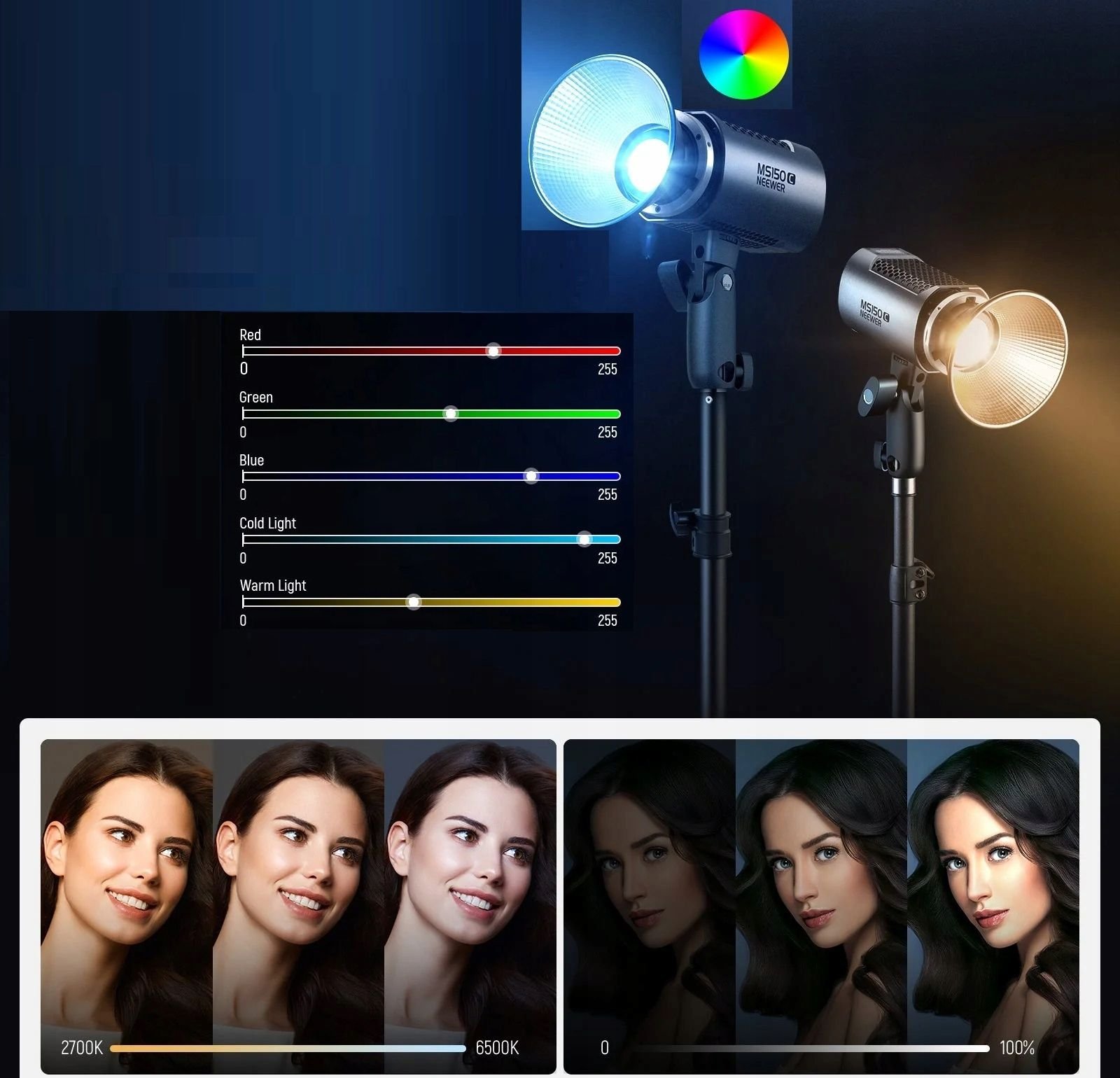 Ndriçues studio Neewer MS150C, LED RGB 150W, Bluetooth