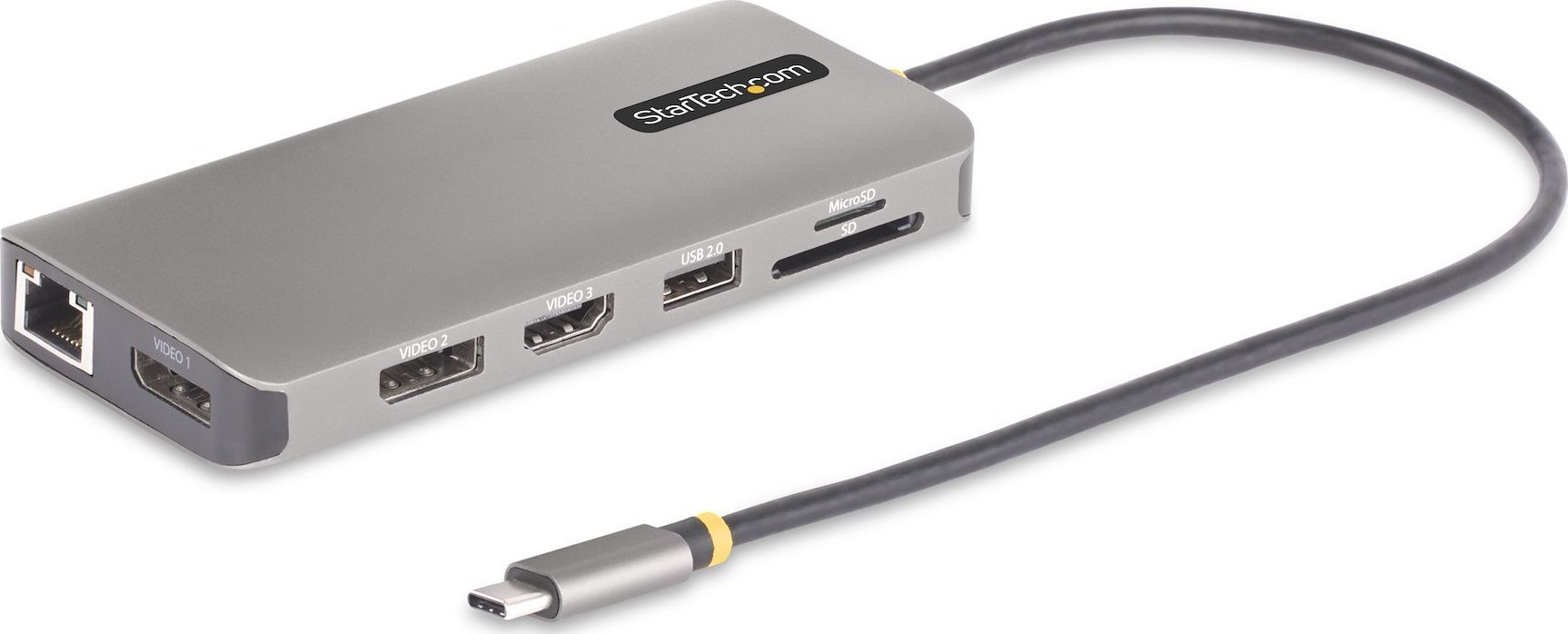 Adapter multiport USB C StarTech, triple monitor, 2x 4K 60Hz, 100W PD, gri