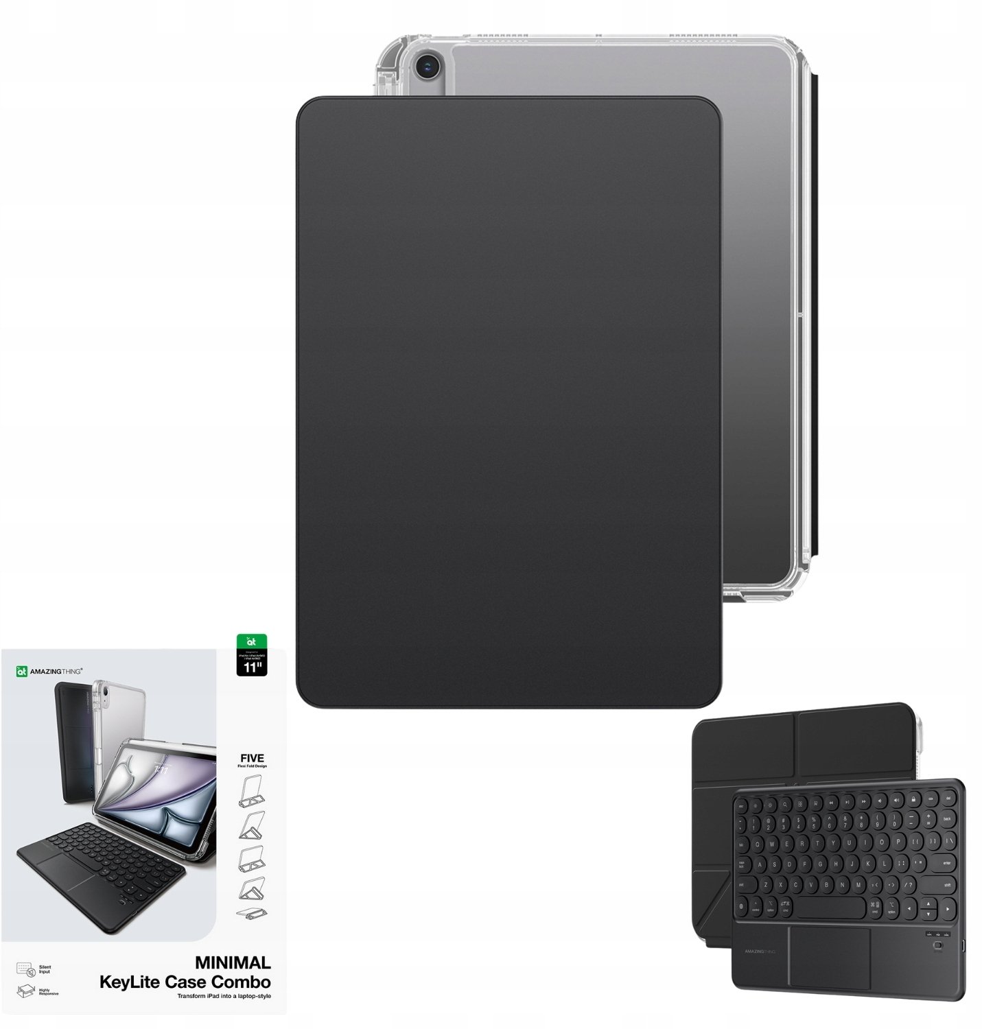 Mbrojtëse me tastierë AMAZINGTHING Minimal Case Keylite Combo për iPad Air M3 13", e zezë