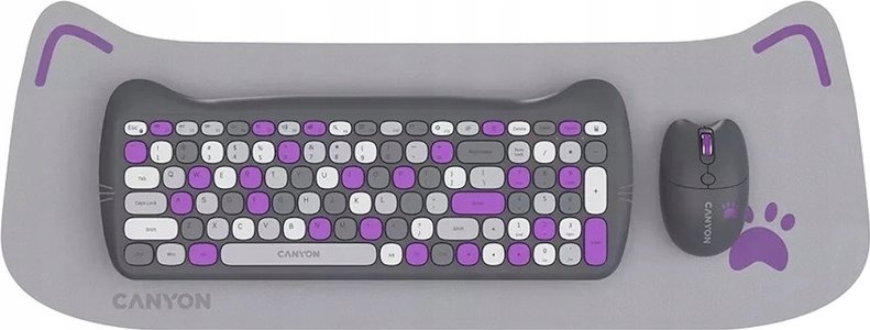 Set tastierë dhe mi Canyon HSET W6 Kitty Edition, wireless, layout DE, vjollcë