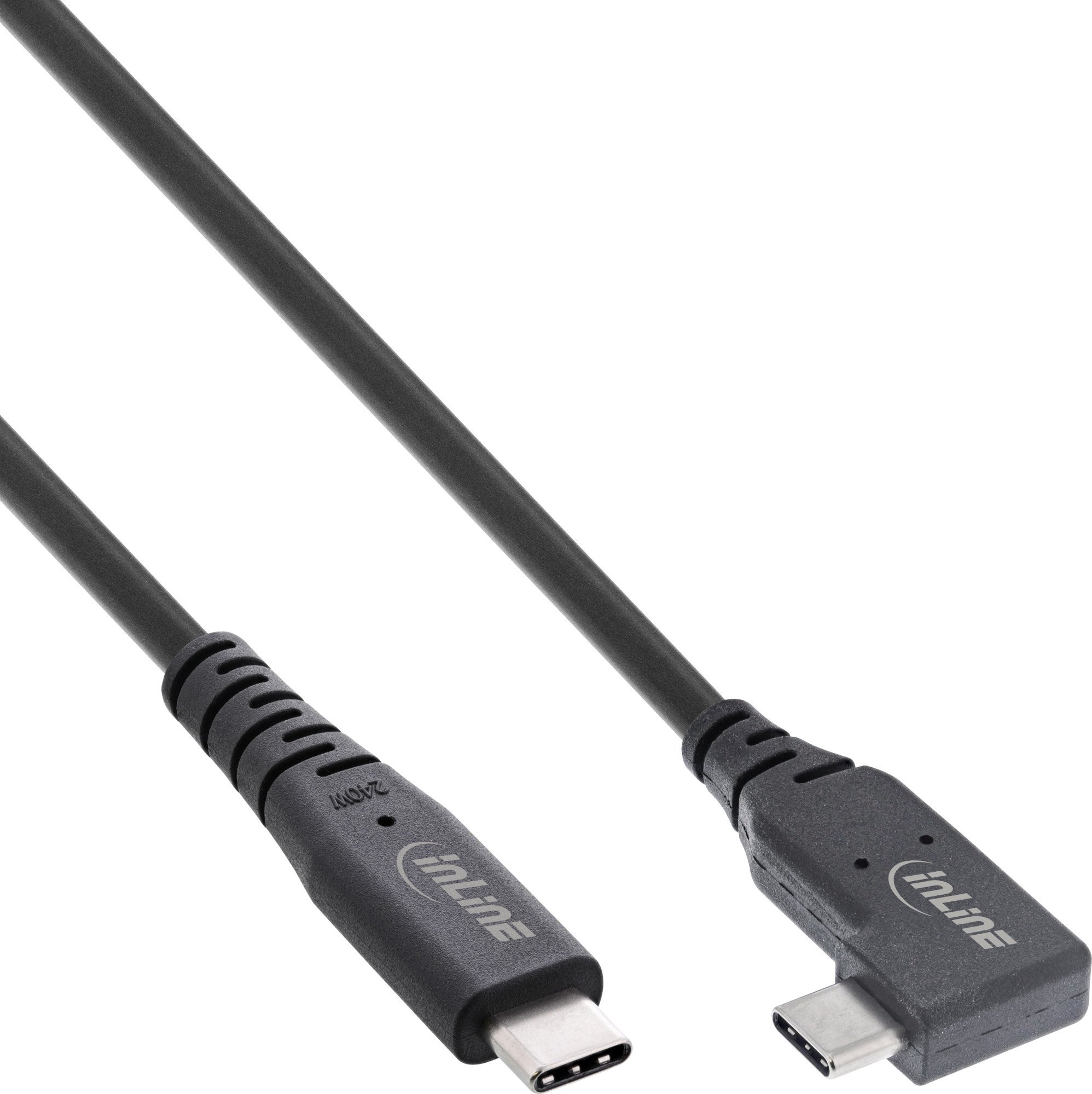 Кабел USB4 InLine, USB C со агол, PD 240W, 8K 60Hz, 1.5m, црн