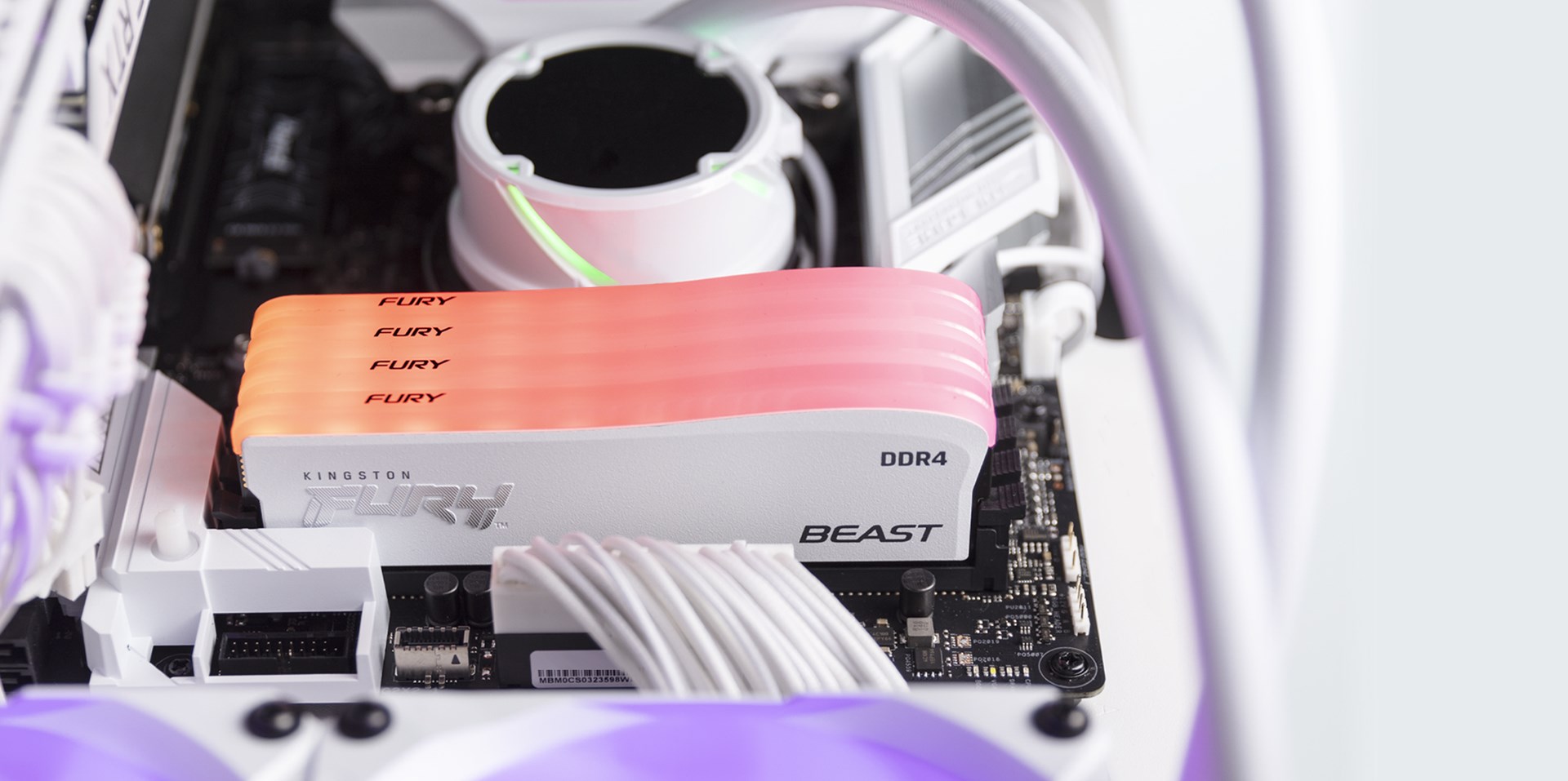 Memorie RAM Kingston Fury Beast RGB, DDR4, 16GB, 3200 MHz, CL16, e bardhë