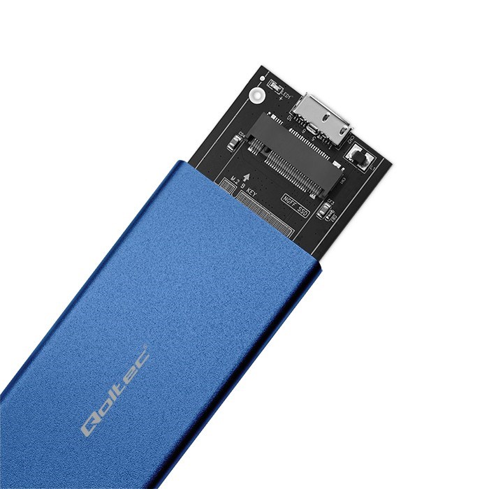 Kuti e jashtme Qoltec për SSD M.2 SATA NGFF, USB 3.0, 2TB, blu