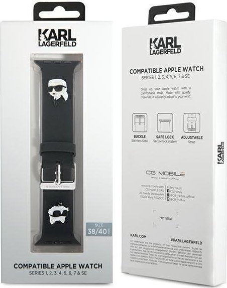 Rrip dore Karl Lagerfeld për Apple Watch, 38/40/41mm, gome, i zi