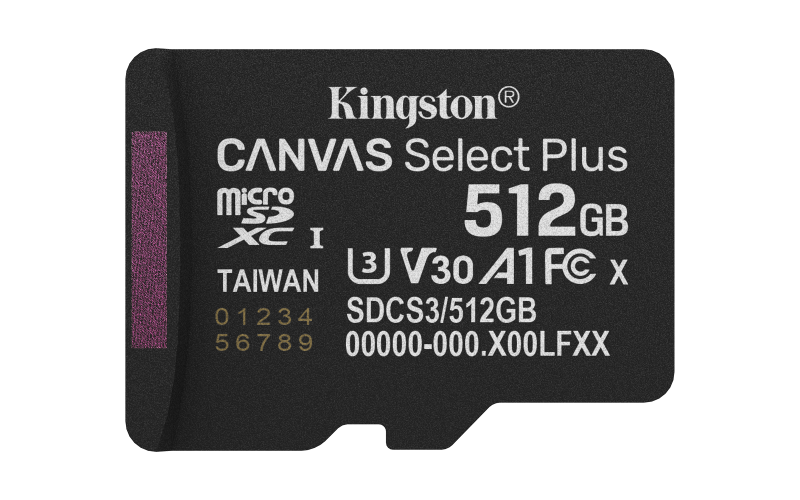 Kartë memorie Kingston Canvas Select Plus Gen3, 512GB microSDXC, 150MB/s, e zezë