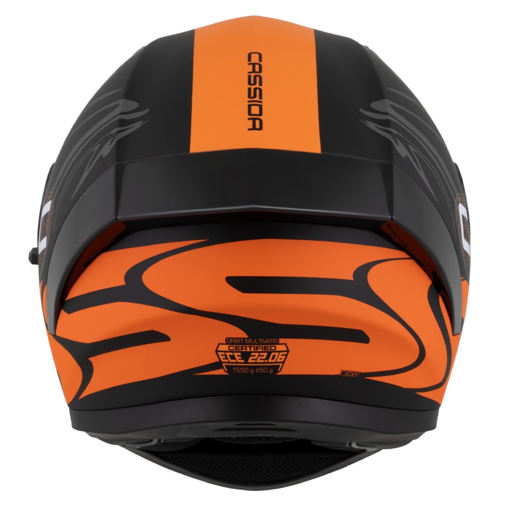 Helmetë integrale Cassida Orbit Multivers, ECE 22.06, me diell, e zezë matte portokalli gri e bardhë, XL