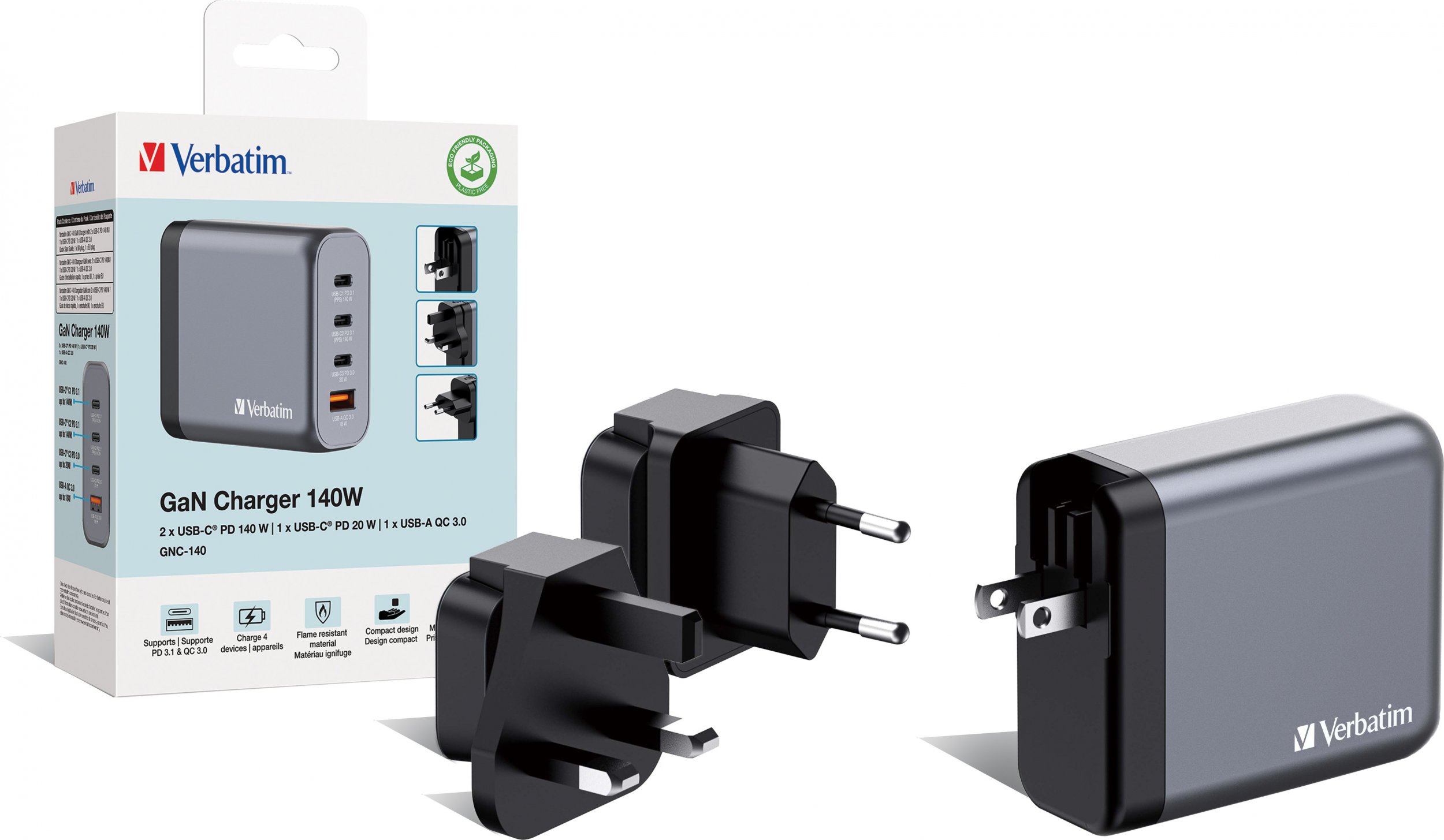 Karikues muri Verbatim 140W GaN, 4 porta USB, i zi